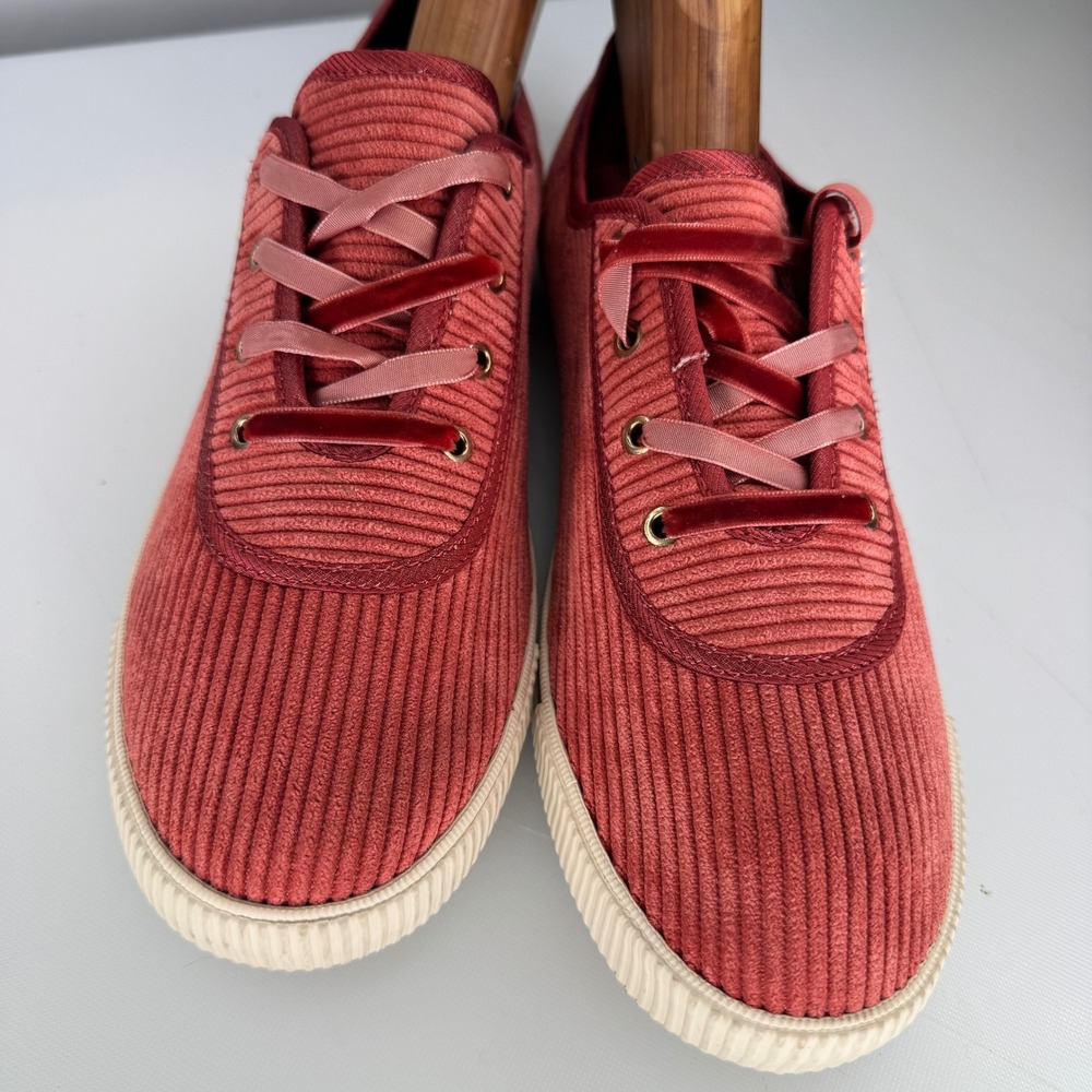 TOMS Carmel Shoes Women 6.5 Burnt Orange Rose Corduroy Velvet Lace Sneakers - Picture 2 of 10